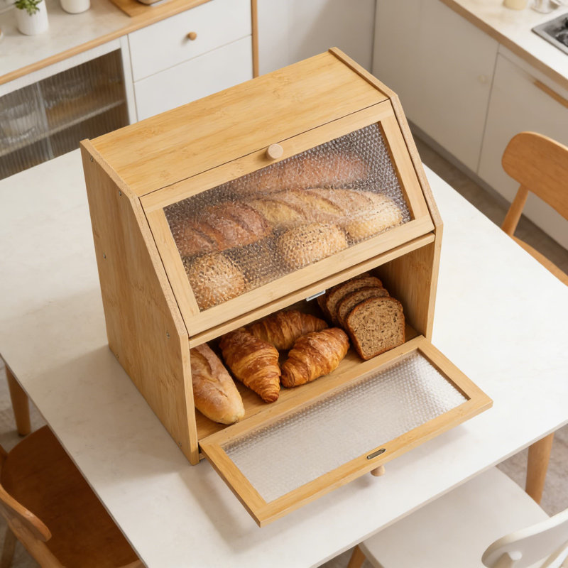 Double Layer Bread Storage Box With Diamond Pattern Windows, Extra Large Capacity Kitchen Countertop Container For Bread, Fruits, And Kitchenware
