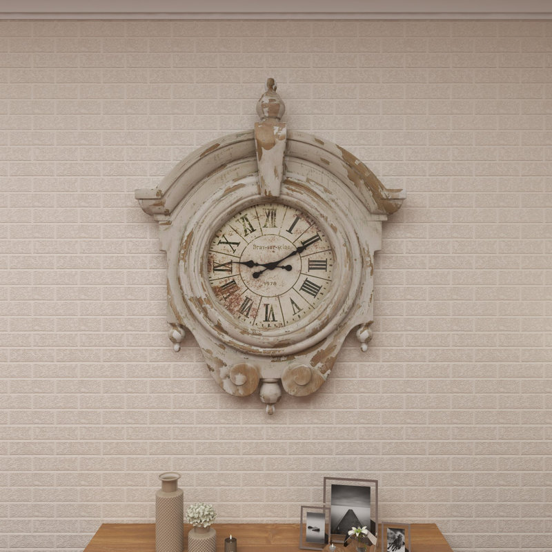 Vintage Brown and White Distressed Fiberglass Wall Clock