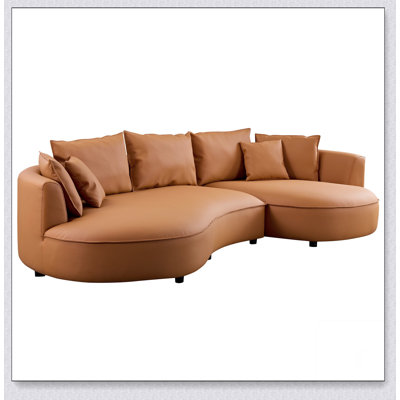 Modern Sectional Curved Sofa Couch For Living Room,Upholstered 5-Seat Sofa Couch Eco-Leather Couch Set For Apartment Office,Orange