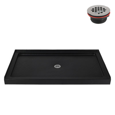Streamline 60 in. x 36 in. Alcove Acrylic Shower Base in Matte Black with Center Drain, Drain Included