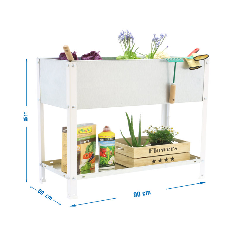 Ambere Metal Potting Bench, 85cm H x 90cm W x 60cm D, White