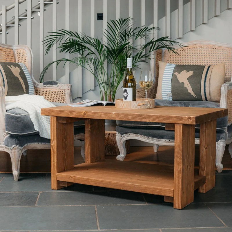 Galva Solid Wood Four Leg Coffee Table with Storage, 40cm H x 100cm W x 60cm D, Dark Oak