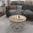 Mayenne Rustic Farmhouse Round Coffee Table with Distressed Wood Tray Top-604083157