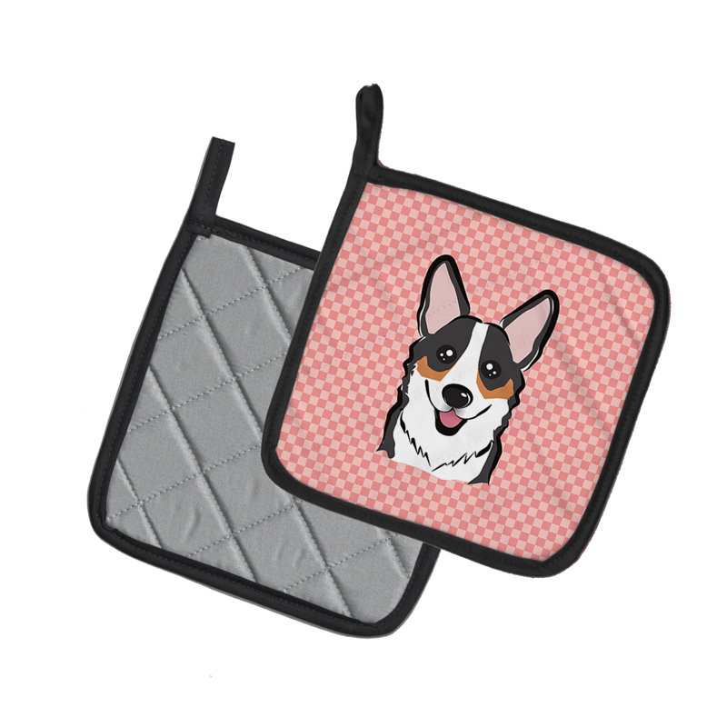 Cuisinier poignée corgi caroline trésors Checkerboard, Rose / Noir