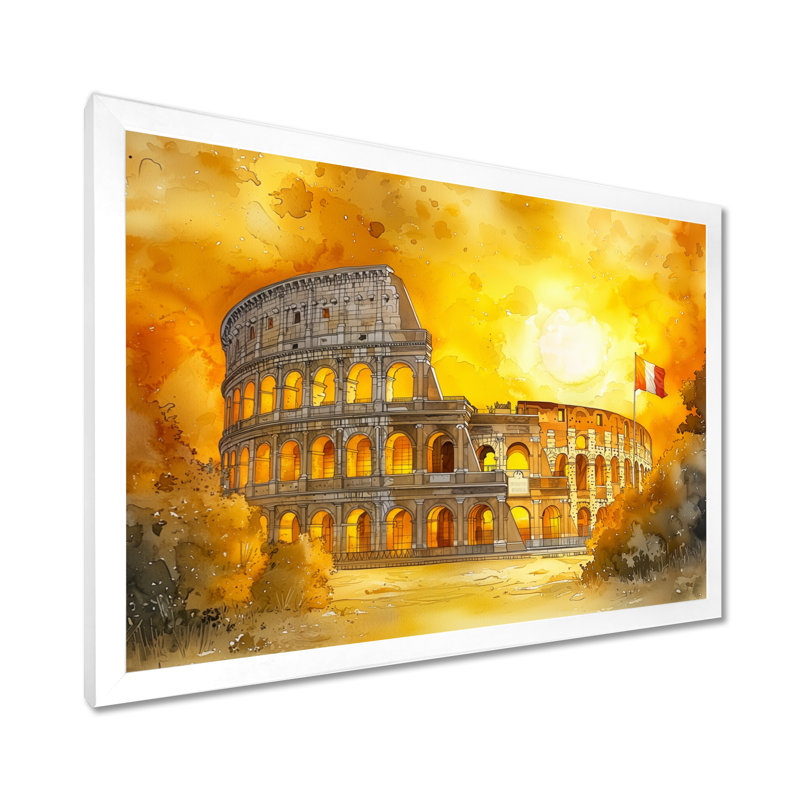 Colosseum Glow In Italy - Art mural Italie, H 34 po x l 44 po, Picture Frame Print, Blanc