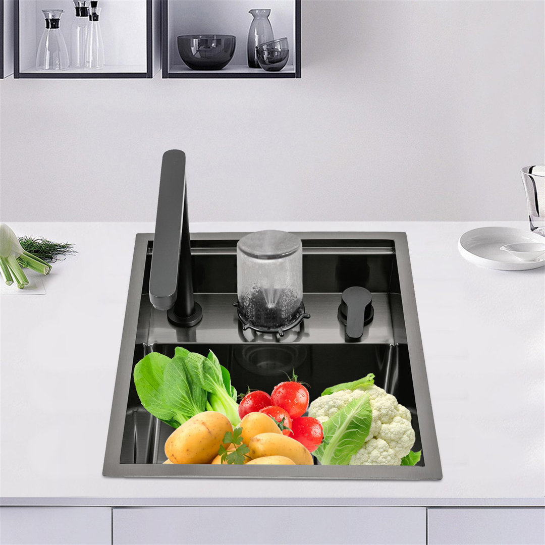 15'' L Single Bowl Stainless Steel Kitchen Sink with Cup Washer and Faucet DENFER