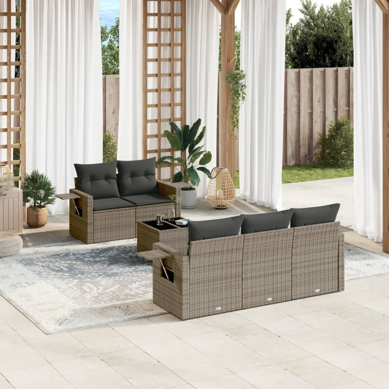 Vidaxl Garden Sofa Set Poly Rattan, Powder-Coated Steel, Tempered Glass