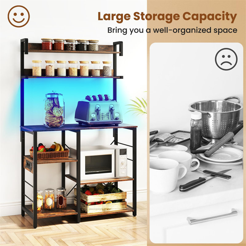 Kitchen Baker's Rack With  Microwave Oven Stand With Storage Shelves, Industrial Utility Storage Shelf Stand For Kitchen, Living Room, Dining Room