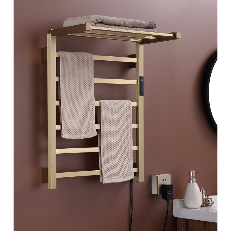 Towel Warmer Bathroom Top Fold 9 Bars Heated Towel Rack Timer Temperature Adjustable, Chrome