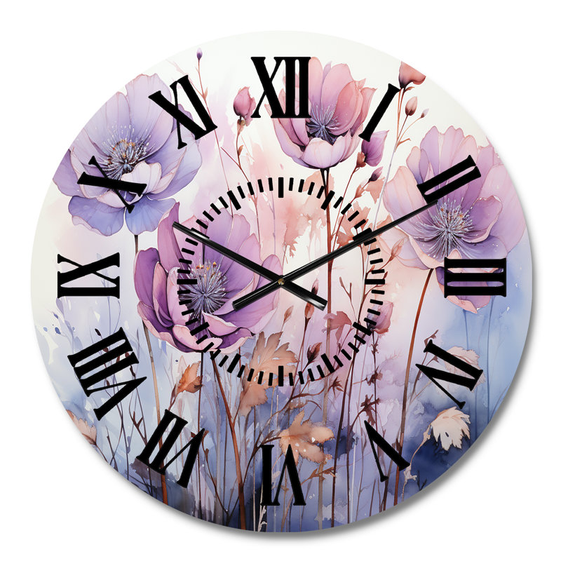 Horloge murale mauve à fleurs mystiques mauves II, Médium