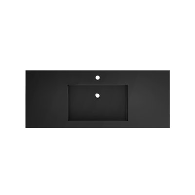 Lavabo pour salle de bain en pierre solide en résine noire matte - 46,92 po de profondeur, 19,33 po de largeur, 4,39 po de hauteur, 63,97 lb de poids lourd, s'adapte à tous les décors, entretien facile, lavabo ergonomique fonctionnel