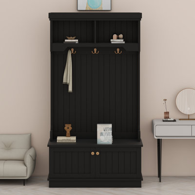 Hall Tree With Storage Shoe Bench For Entryway And Hallway, 4-In-1 Design Coat Racks With Hooks For Living Room