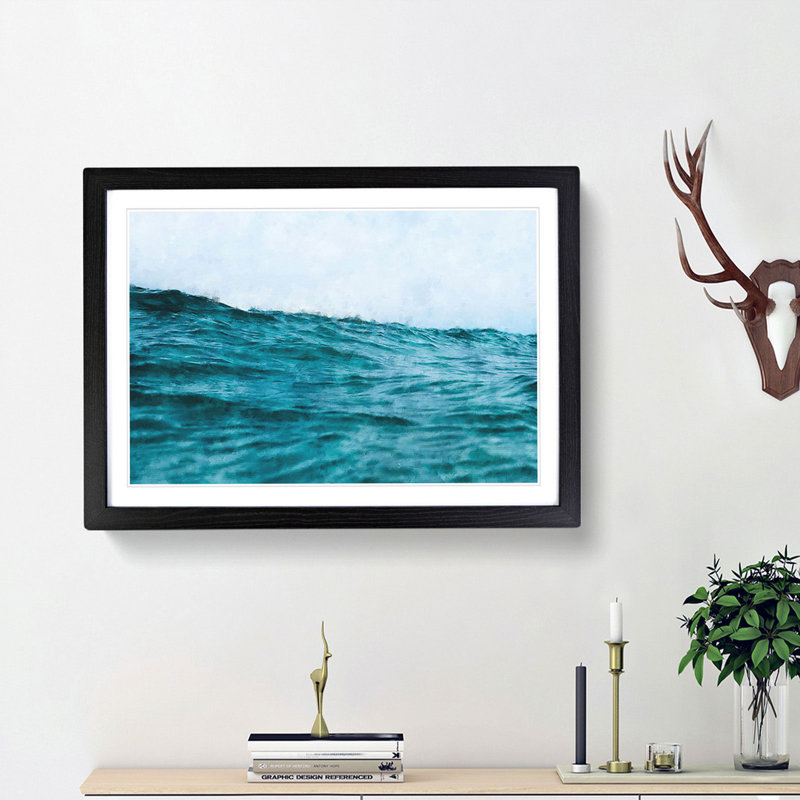 Ocean Wave in Morocco - Framed Print, 62cm H x 87cm W x 2cm D, Black Framed