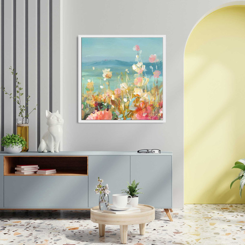 Coastal Dahlias Crop II - Peinture, L 21,5 po x H 21,5 po, Cadre blanc