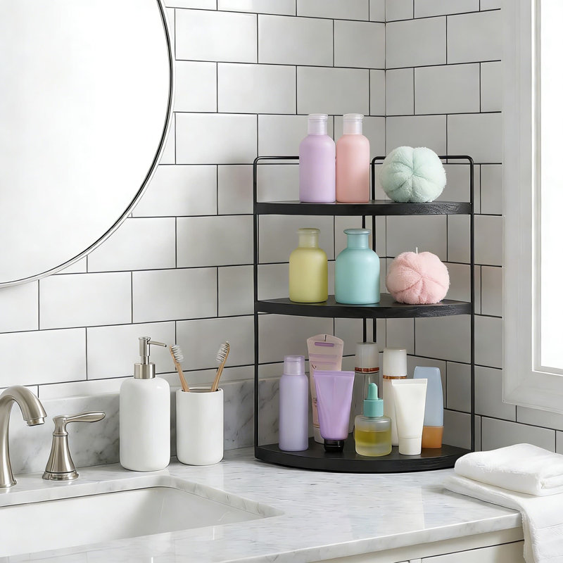 Étagère de coin à 3 niveaux, support de comptoir peu encombrant pour salle de bain, cuisine, meuble-lavabo, bureau, assemblage facile avec outil inclus