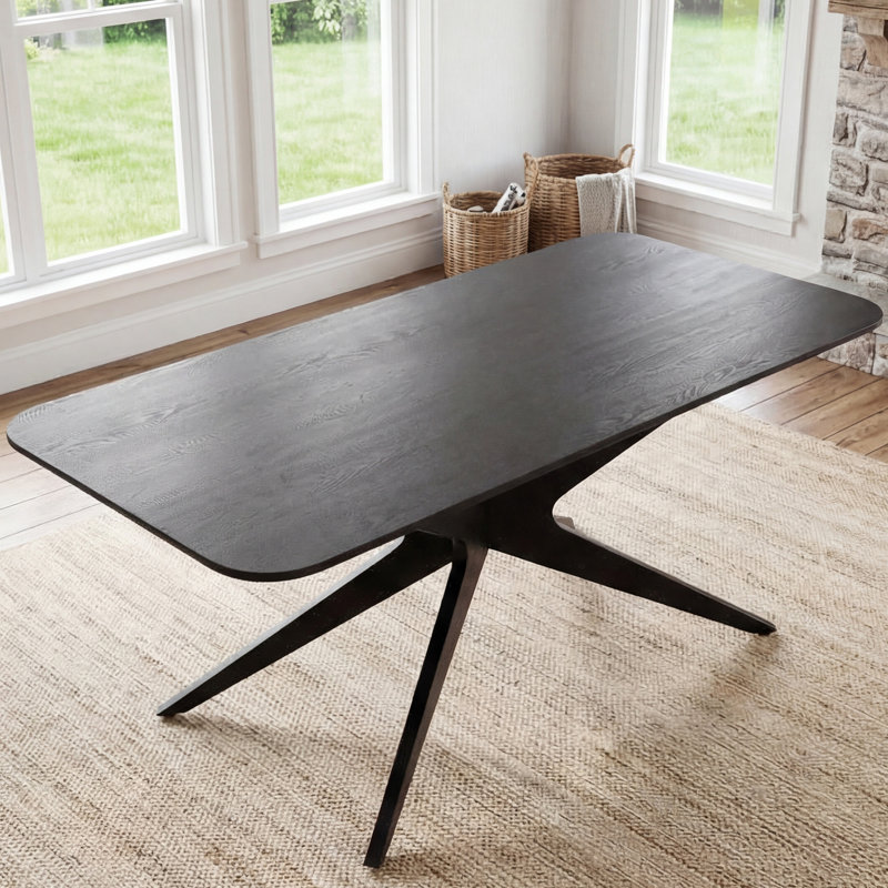 69.3" Rectangle Pedestal Dining Table With Metal Base, Black