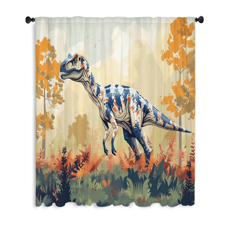 Rideaux de fenêtre dinosaure, occultant préhistorique et voilages - 1 panneau (voilage), L 53 po x L 99 po