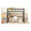 Lit mezzanine double en métal avec bureau et grille en métal, noir
