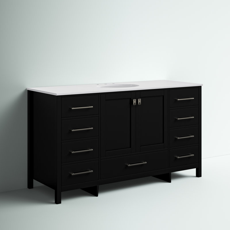 Meuble-lavabo simple 60 po avec plateau en marbre Hines, Noir