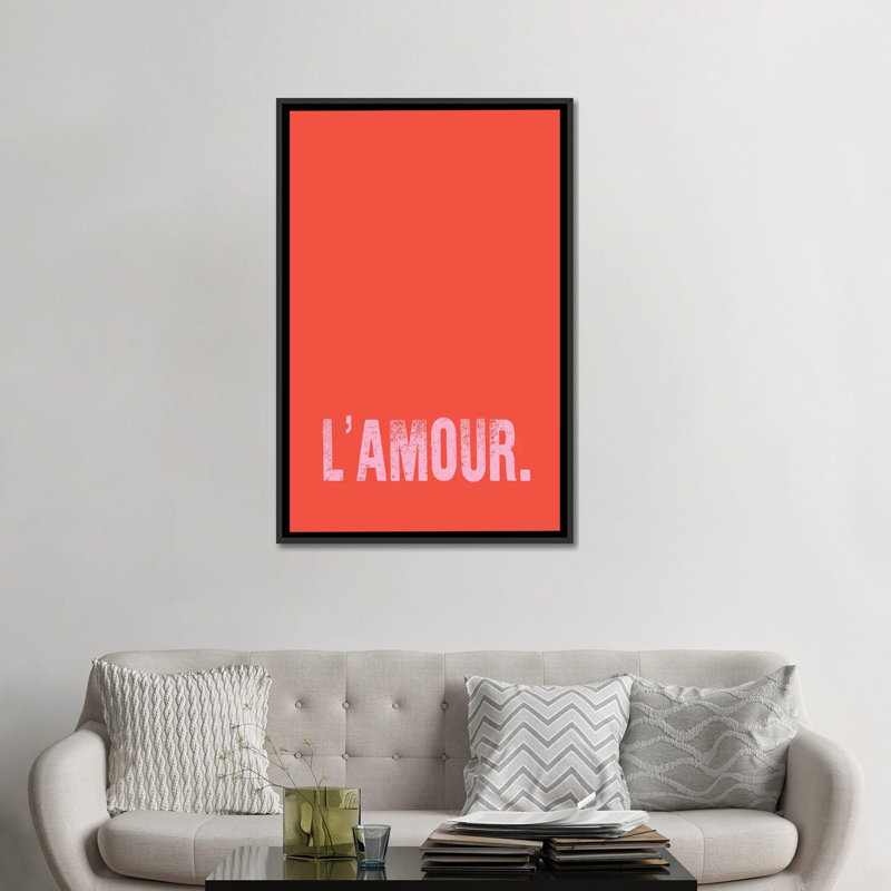 «L'Amour Red», impression sur toile, H 26 po x l 18 po x P 1,5 po, Toile avec cadre noir, Pas de tapis