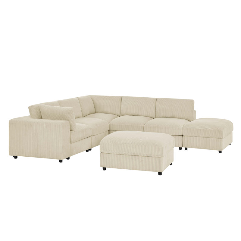 Canapé modulaire en velours côtelé Chanpinemere, Velours côtelé beige