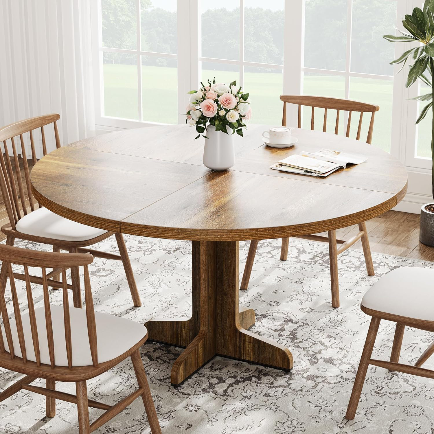 George Oliver 47 Inch Round Dining Table, Wood Kitchen Table, Dinning ...