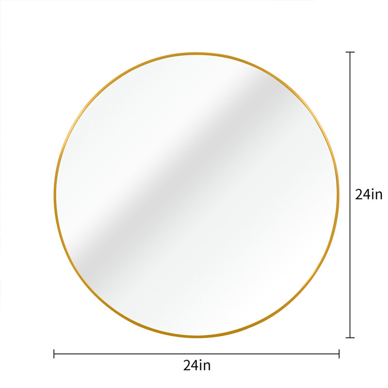 Round Wall Mirror with Metal Frame, 24" x 24", Black
