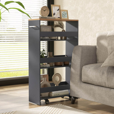 4-tier Rolling Storage Cart 8" Slim Kitchen Cart On Wheels With Open Shelves