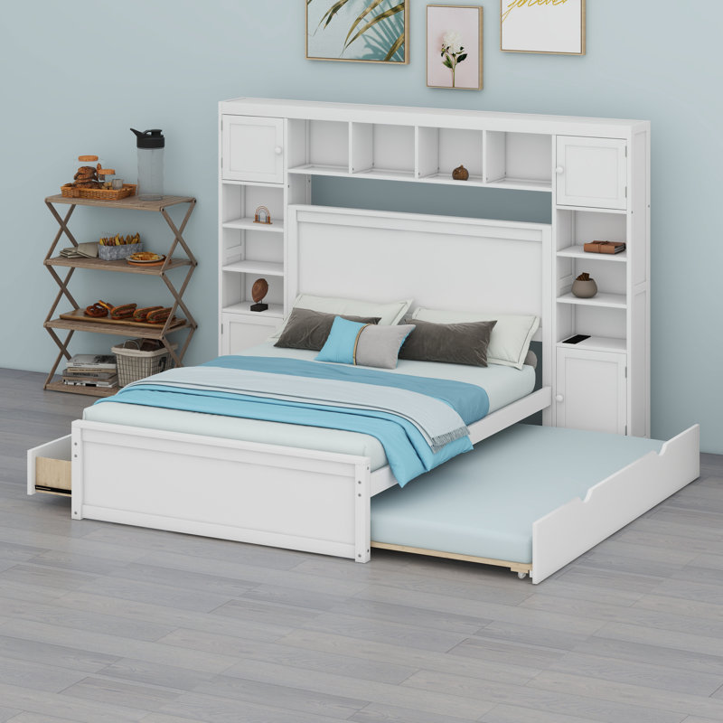 Lit en bois avec armoire tout-en-un, Blanc