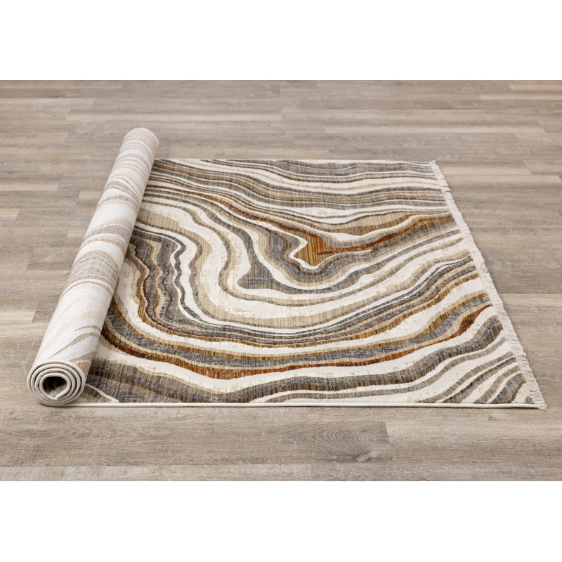 8' Cream And Beige Abstract Runner Rug