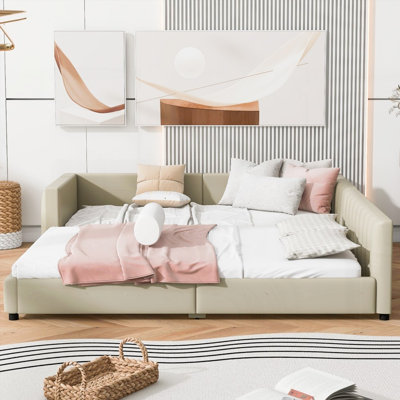 Grand lit Lit plateforme simple tapissier de taille XL, sans sommier tapissier, robuste et amp; Durable
