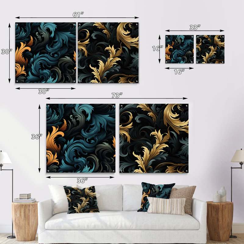 Bugrane - Ensemble de 2 peintures murales abstraites en acrylique, H 16 po x l 33 po