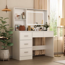 LIFE SKY LifeSky Mirror Makeup Vanity Table - Makeup Vanity Desk with Small  Drawers and Hidden Mirror - Dresser Vanity Table with Retractable Desktop  for Bedroom White - ShopStyle