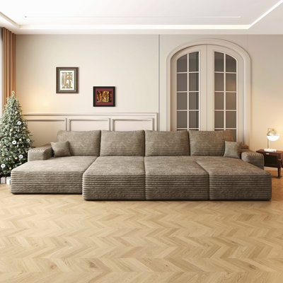 Canapé d'appoint 135 po à 6 sièges modulaires en nuage de grande taille, sans assemblage requis, chameau (tissu velours côtelé moelleux)