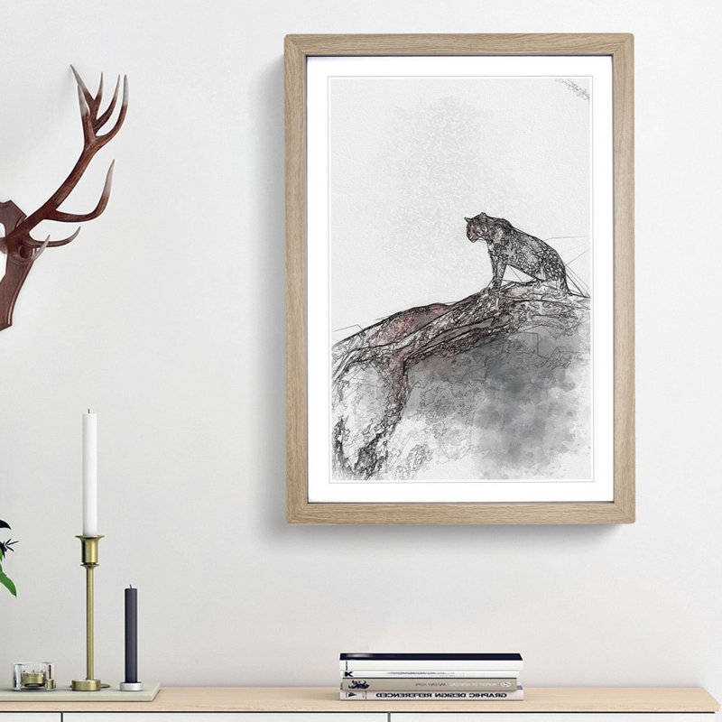 Leopard upon the Rock in Abstract - Picture Frame Graphic Art Print, 65cm H x 48cm W x 2cm D, Oak Framed