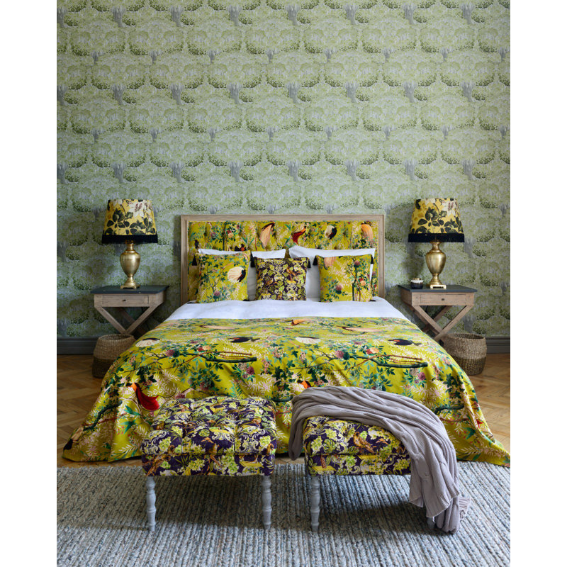 The Transylvanian Manor Floral Wallpaper Roll, Green/Gray