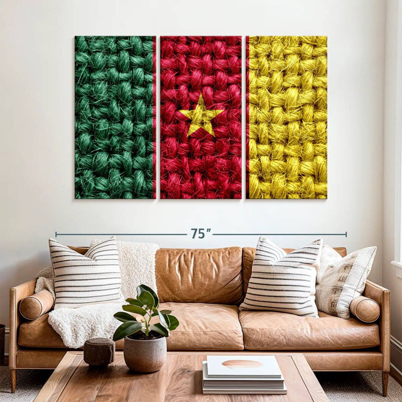 Straw Weave Cameroon Flag, 42" H x 65" W