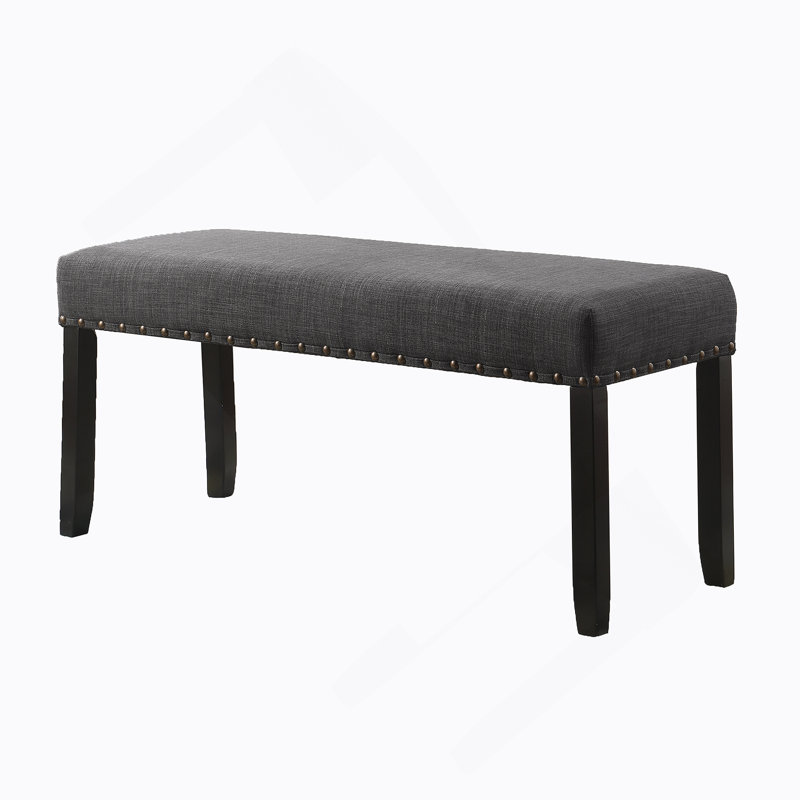 Fabric Dining Bench With Nailhead Trim, Grey, Gray