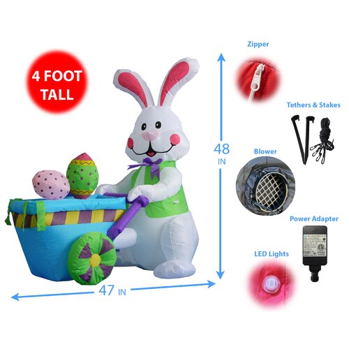 The Holiday Aisle® Rabbit Pushing Cart with Eggs Decoration Inflatable ...