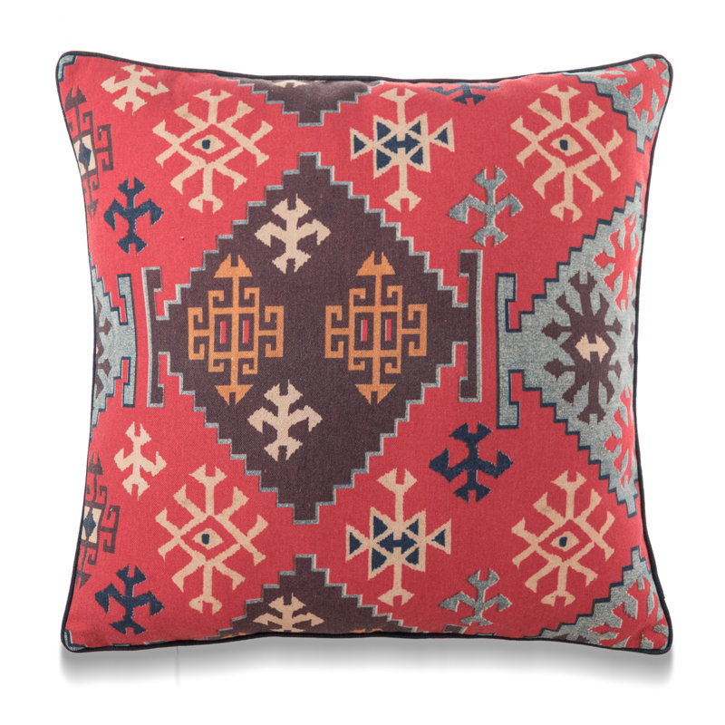 Coussin Muskoka, Polyester, Rouge / brun / ikat beige