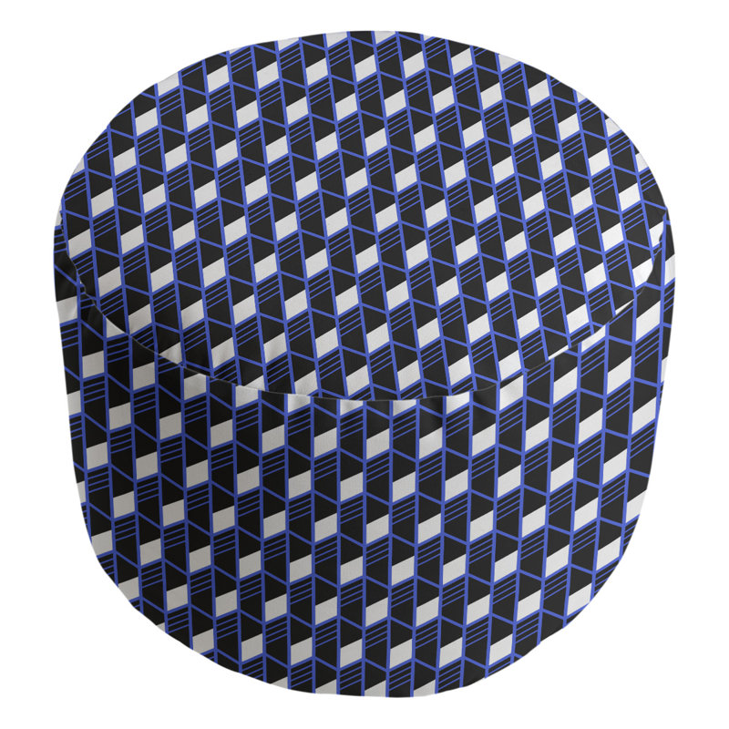 Avicia Upholstered Pouf, Blue/Black/White