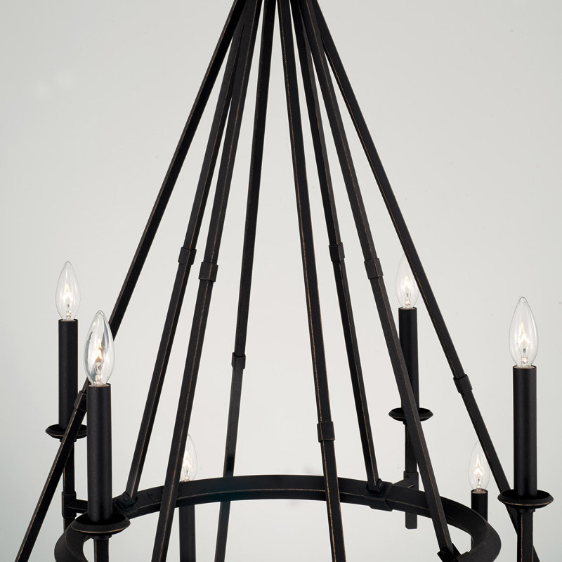 Lustre à deux niveaux en fer noir brossé l 48 po x H 44 po H
