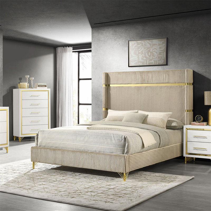 Malcolm Beige Upholsteredwingback Bed