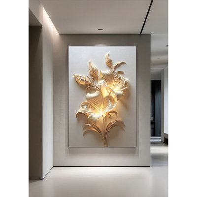 Modern Minimalist Golden Flower Crystal Ceramic Mural