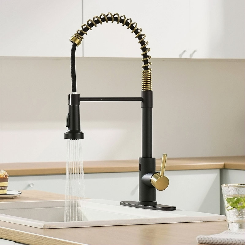 Touchless Kitchen Faucet,Hands Free Automatic Smart Kitchen Faucet, Black/Gold