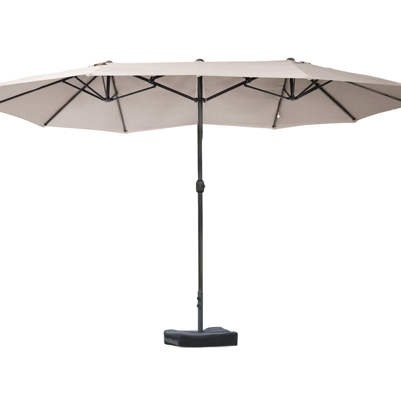 Parasol de patio de 15 pi, acier rectangulaire, moustiquaire double face, mécanisme à manivelle simple, parasol de café 15 pi, cadre en acier, garde, manivelle sans effort,