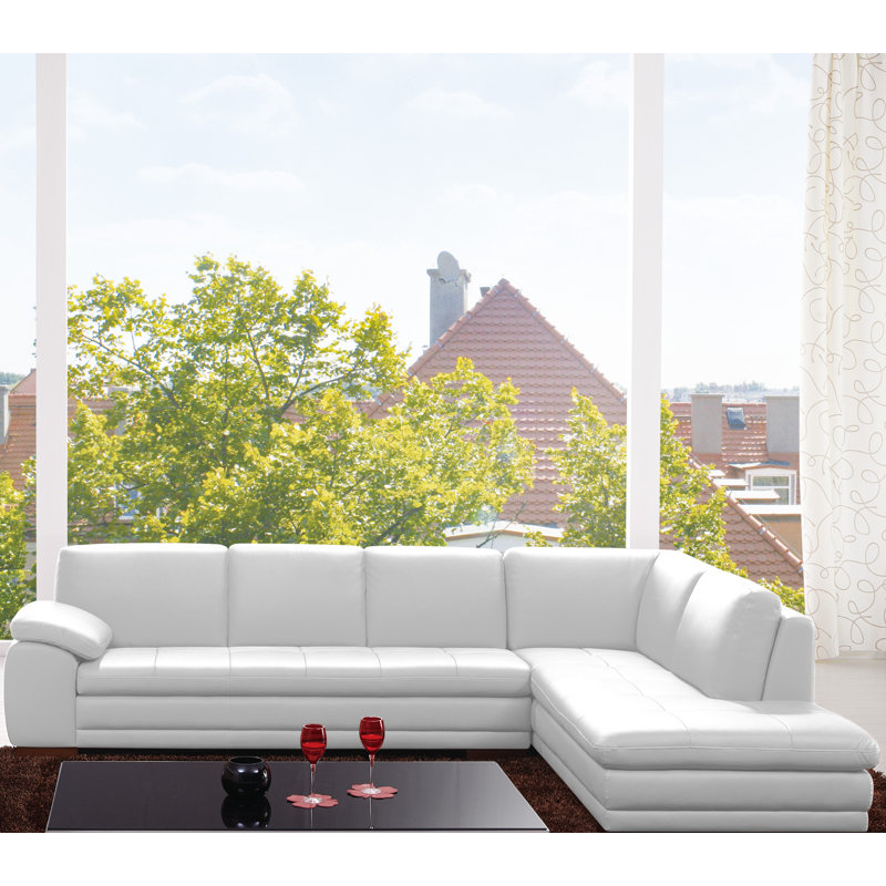 Gennoveva Upholstered L-Shaped Sectional, Off White Genuine Leather, Right Hand Facing