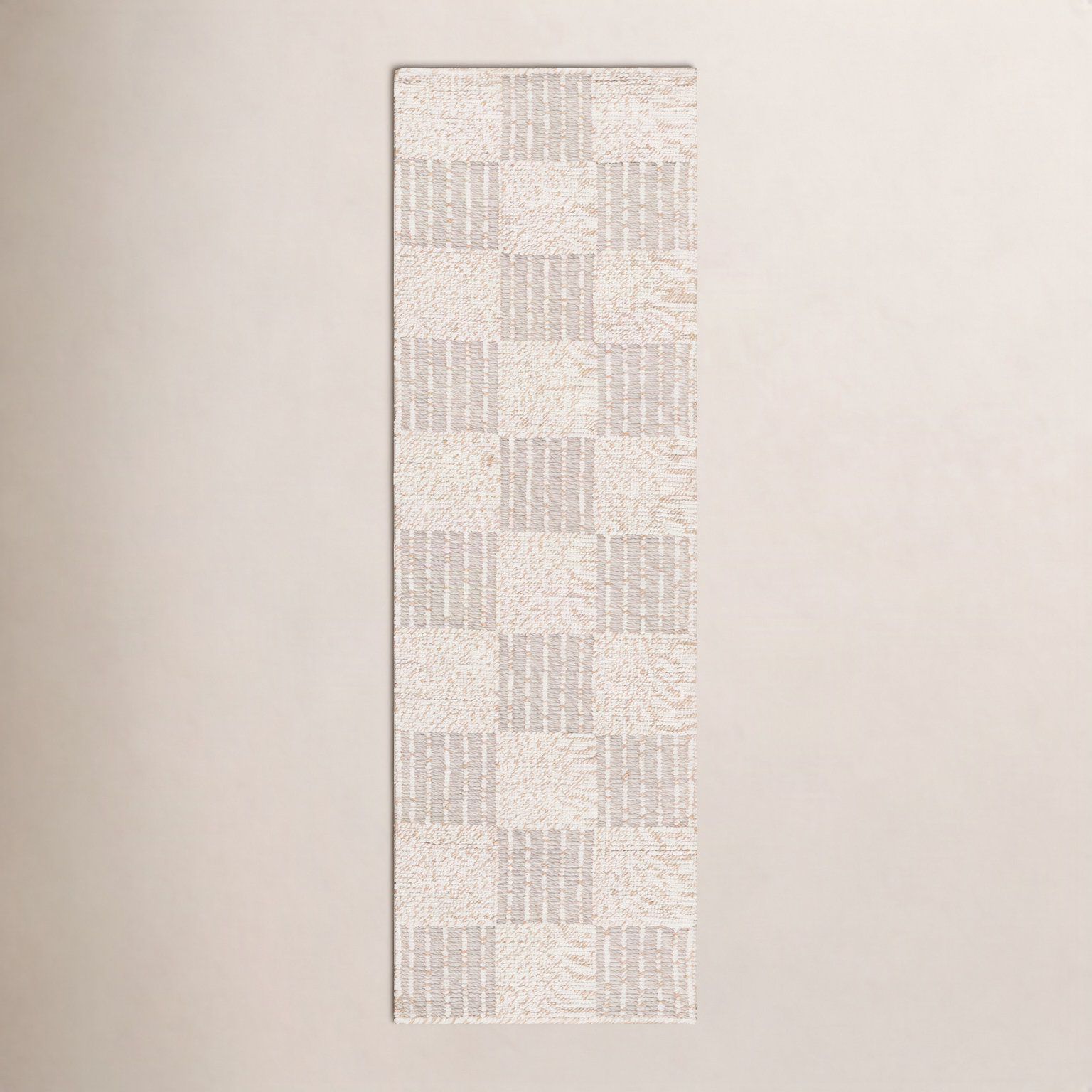 Abbi Brown Ivory Hand-Woven Checkered Rug, Runner 2'3" x 8'