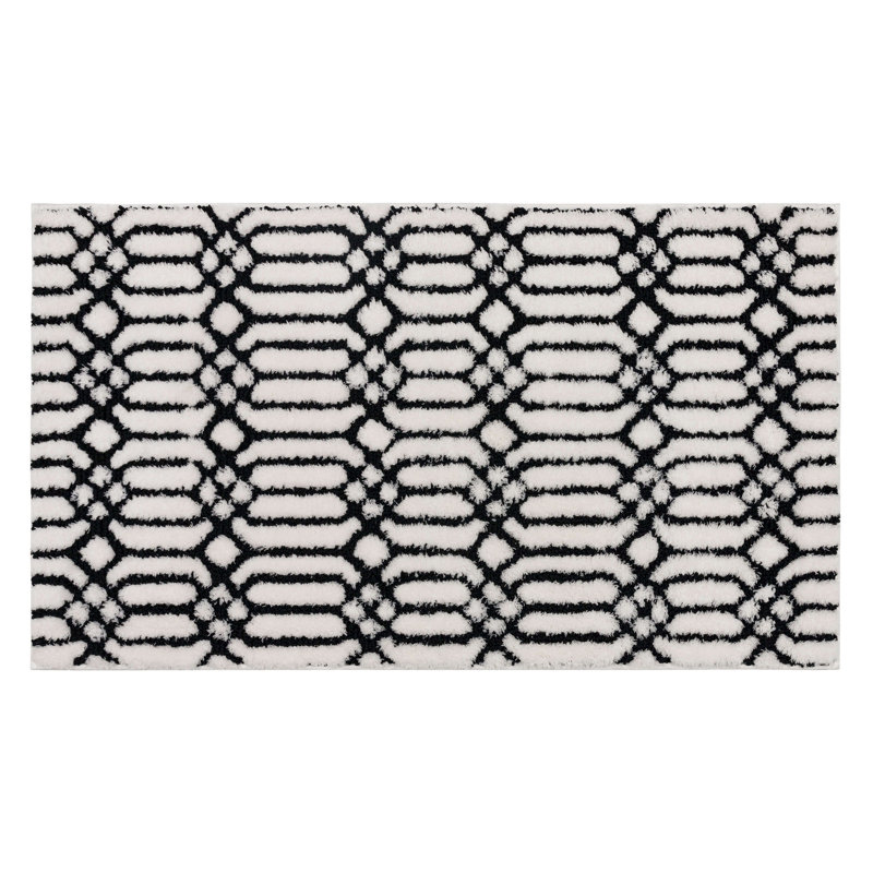 Linkage Casual Geometric Polyester Machine Washable Knitted Bath Mat, White/Black, 20" W x 34" L
