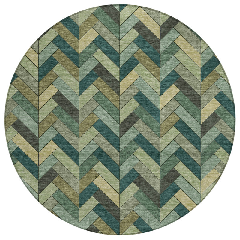 Machine Washable Indoor/Outdoor Matteson ACN2296 Geometric Rug, Round 8'